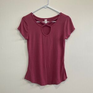 No Boundaries Juniors Top Size M Pink Cutout Crisscross Neck Tee